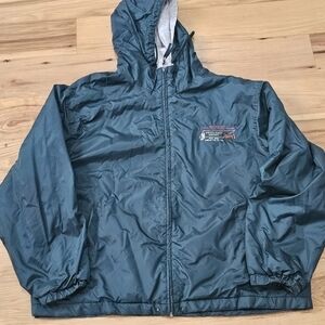 VTG Ultra Club Mens Large Green Full Zip Windbreaker Hooded‎ Lined Drawstring